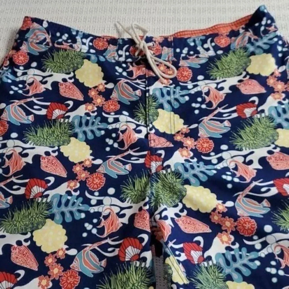 Nautica Graphic Aquatic Design Cinched‎ Pocketed Sz. XL Board Shorts